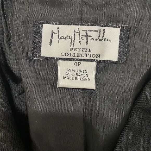 Vintage‎ Mary McFadden Linen Blend Blazer Womens Sz 4P Black Embroidered Lined - Picture 4 of 7